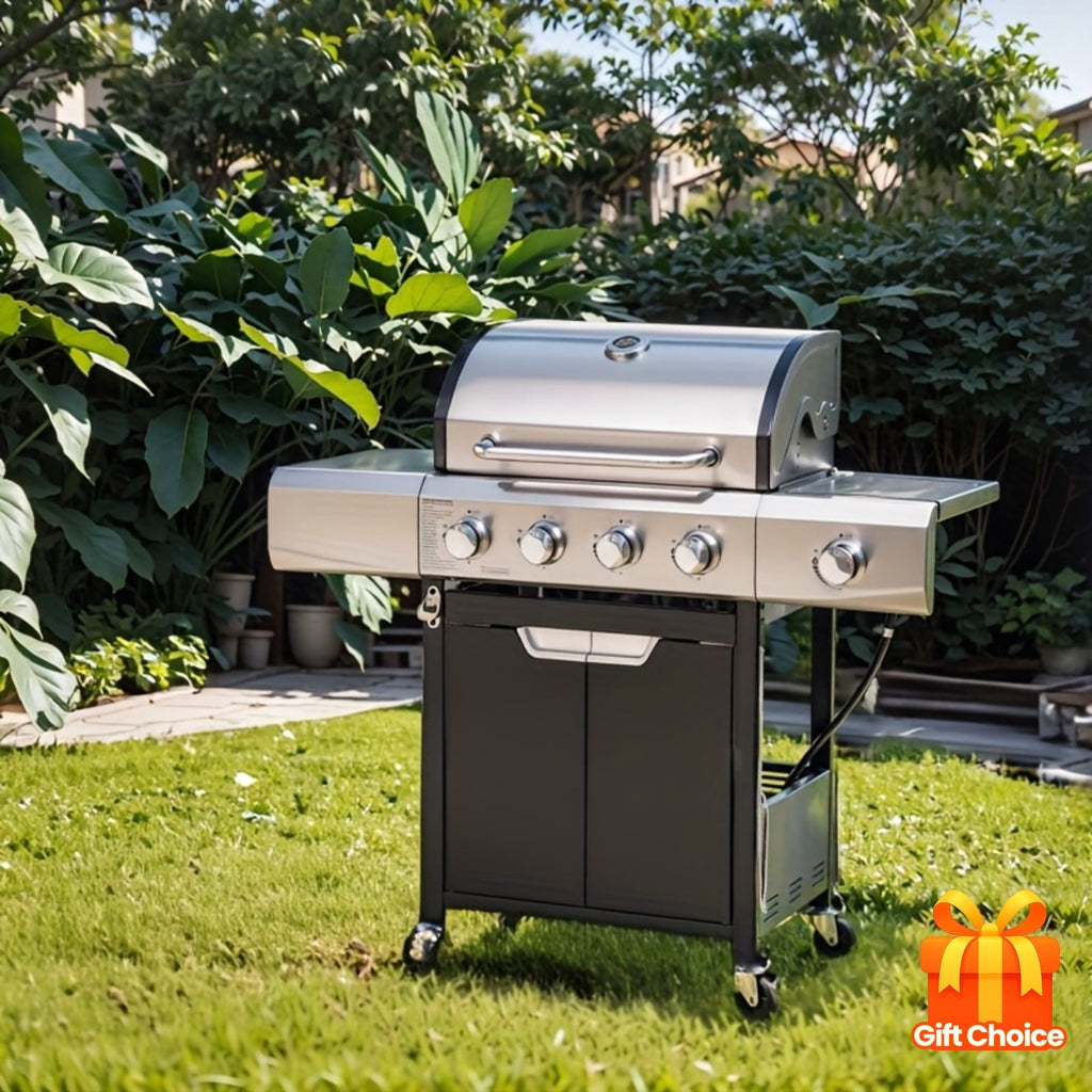 Propane Gas Grill Stainless Steel 3 & 4 Burner Outdoor BBQ Grill with Side Burner, Grill Cover & 344 Sq In Cooking Surface — 