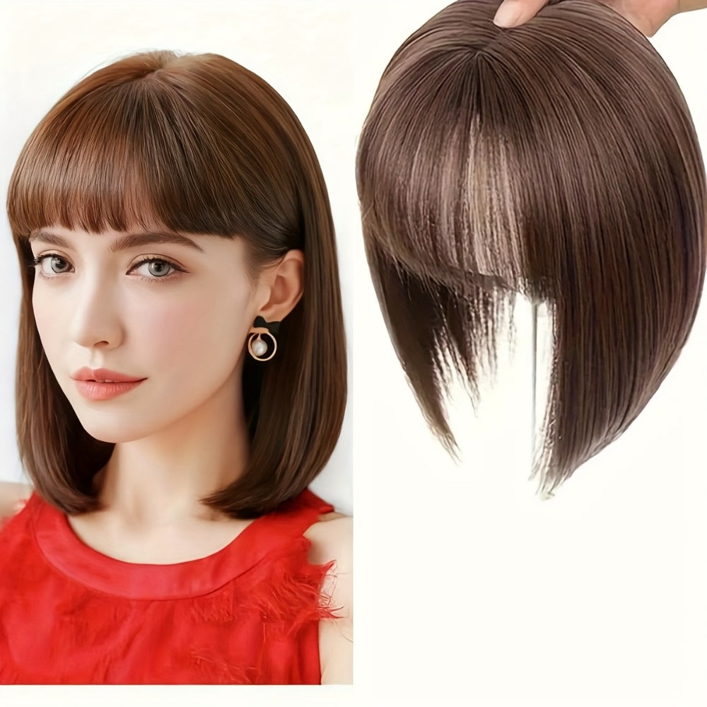 Hair Topper with Bangs for Women Thinning Hair Crown Coverage 10 Inch Lightweight Clip In Top Wig Volume Boost Black Dark Bro