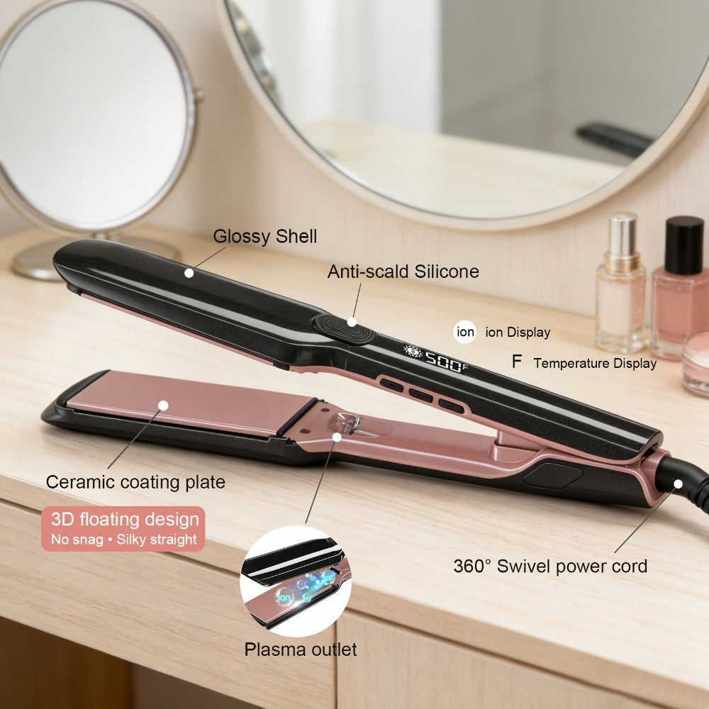 Ceramic Ionic Flat Iron Hair Straightener & Curler 2-in-1 Plasma Anti-Static 260°C 500°F LCD, for Home, Travel and Salon Hair