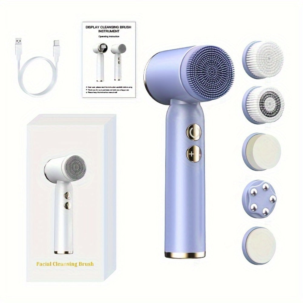 EMS Microcurrent Face Massager Device V-Face Lifting Double Chin Reducer Neck Rejuvenation 6-in-1 Brush Heads for Home or Sal