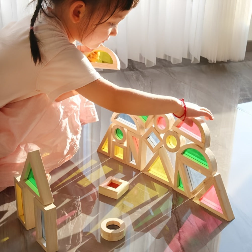 Building Block Set Translucent Acrylic Geometric Shapes with Colorful Triangle, Circle, Arch and Window Pieces — image 3