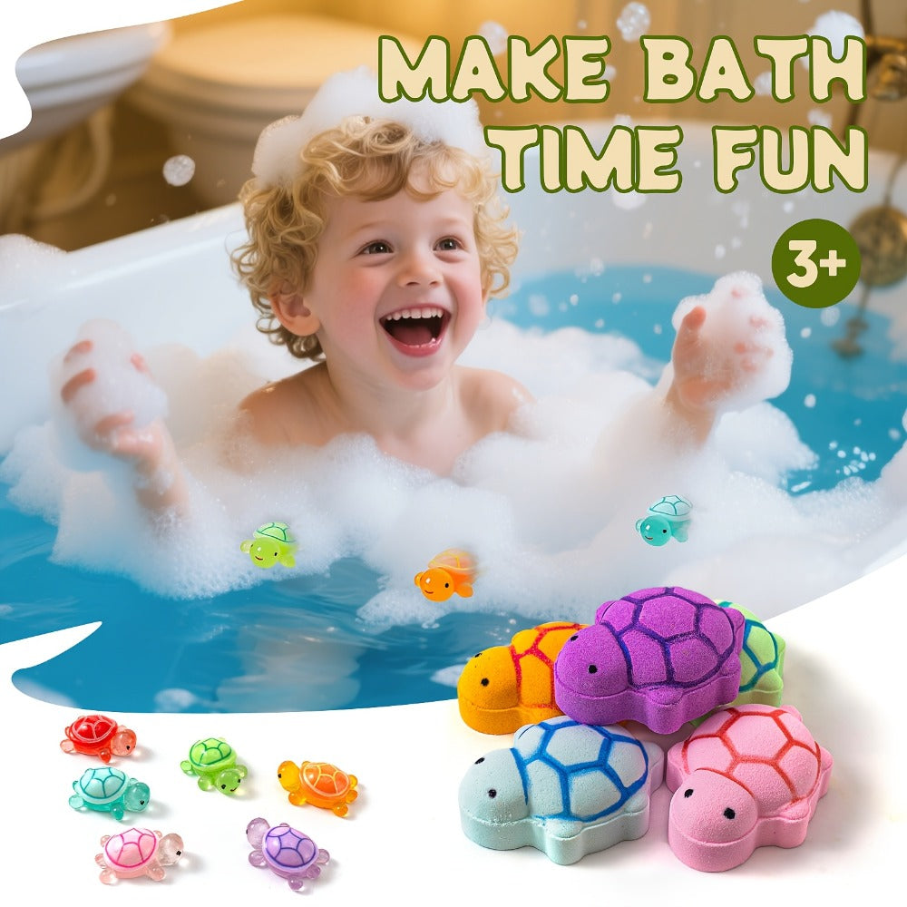 Bath Bombs for Kids with Surprise Toys Inside 9 Pack – Turtle Shaped Bubble Bath Balls with Rose Scent & Hidden Toy for Kids 