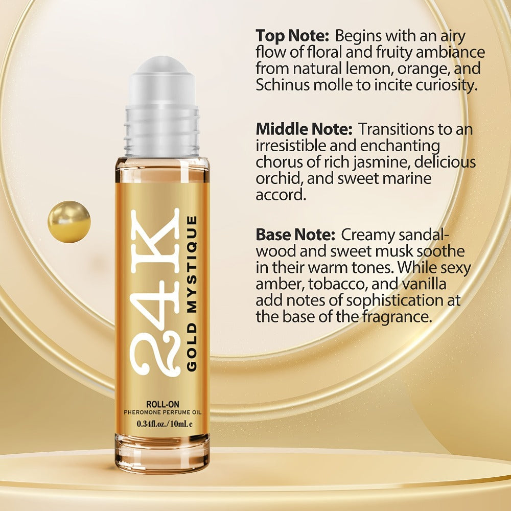 Men's Cologne 24K Infused Roll-On Perfume Oil, 0.34 Fl Oz Gold-Tone Travel Bottle with Fruit & Fresh Selection — image 4