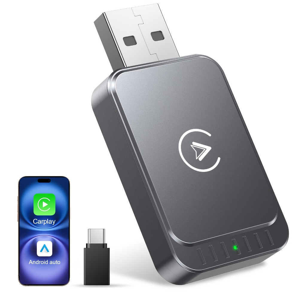 Gray Dual-System Wireless CarPlay and Android Auto Adapter with USB-A Plug and USB-C Adapter — image 7