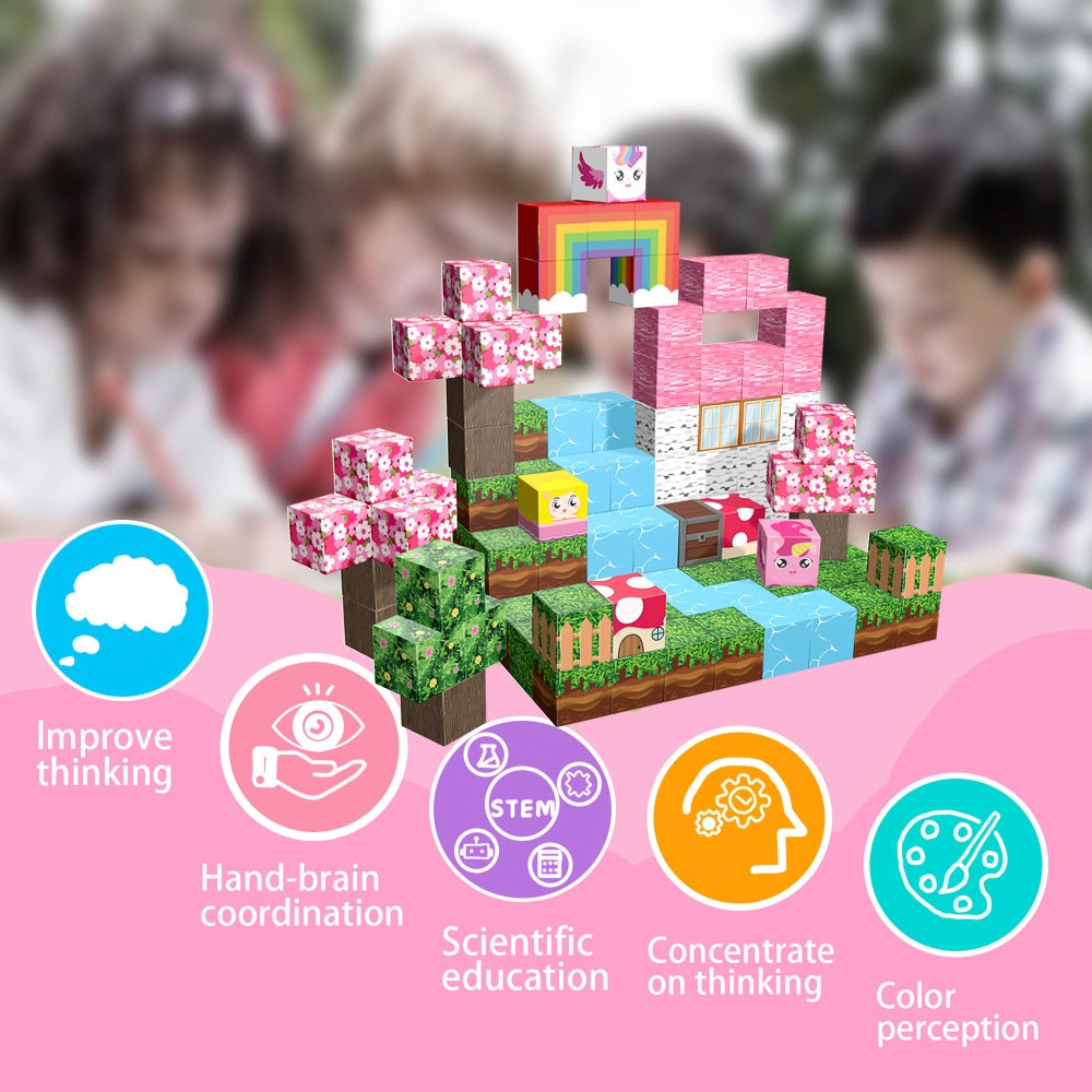 Magnetic Cube Building Set in 48-Piece or 110-Piece Pink, Blue, Green and Brown Fantasy Options — image 6