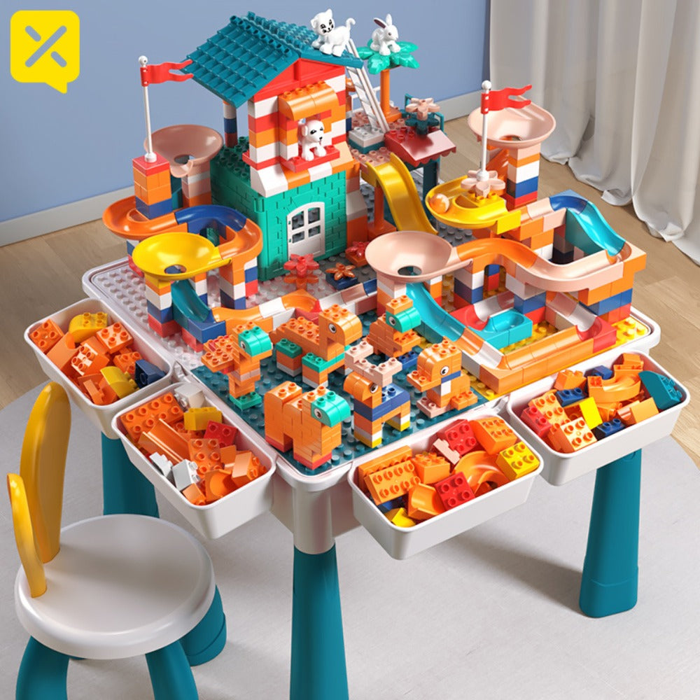Kids Activity Table Building Blocks LEGO Compatible Play Table for Toddlers, Durable ABS Plastic Space-Saving Corner Design —