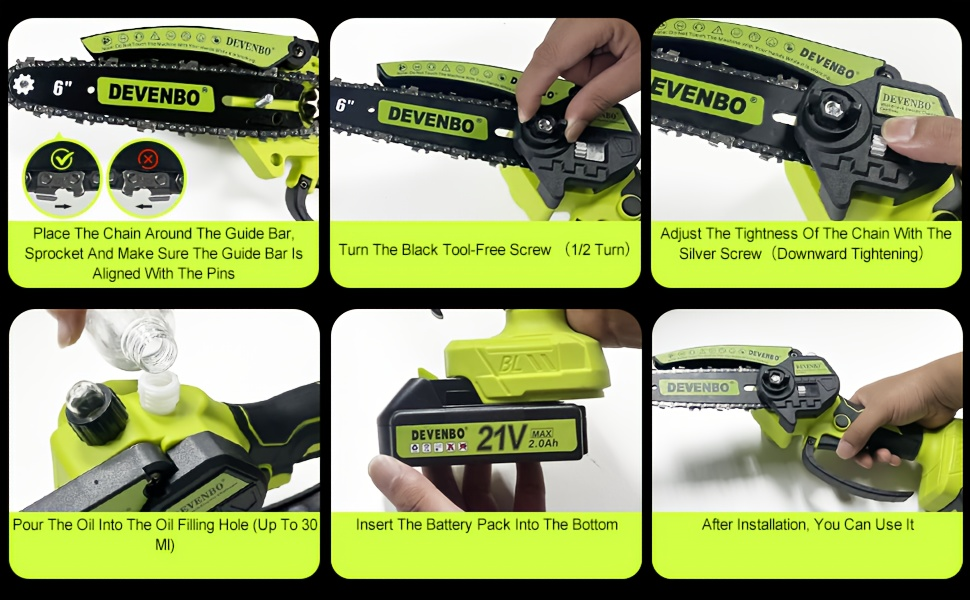 Cordless Mini Chainsaw 6-Inch, Handheld Pruning Saw with Rechargeable Battery, Adjustable Chain Tension — image 21