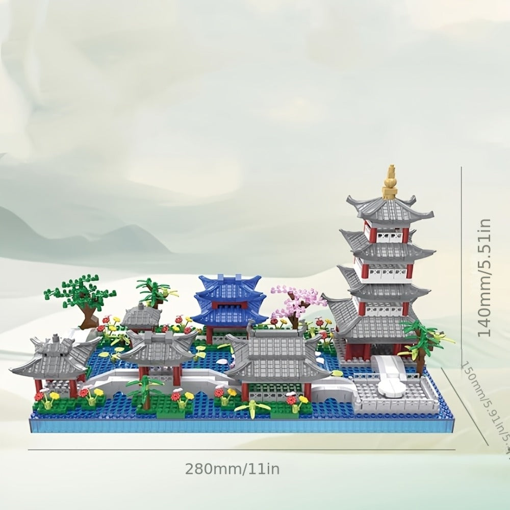 Hangzhou West Lake Building Blocks Set 3282 Pcs – Miniature Chinese Architecture Model Pagoda Cherry Blossom Collectible Land