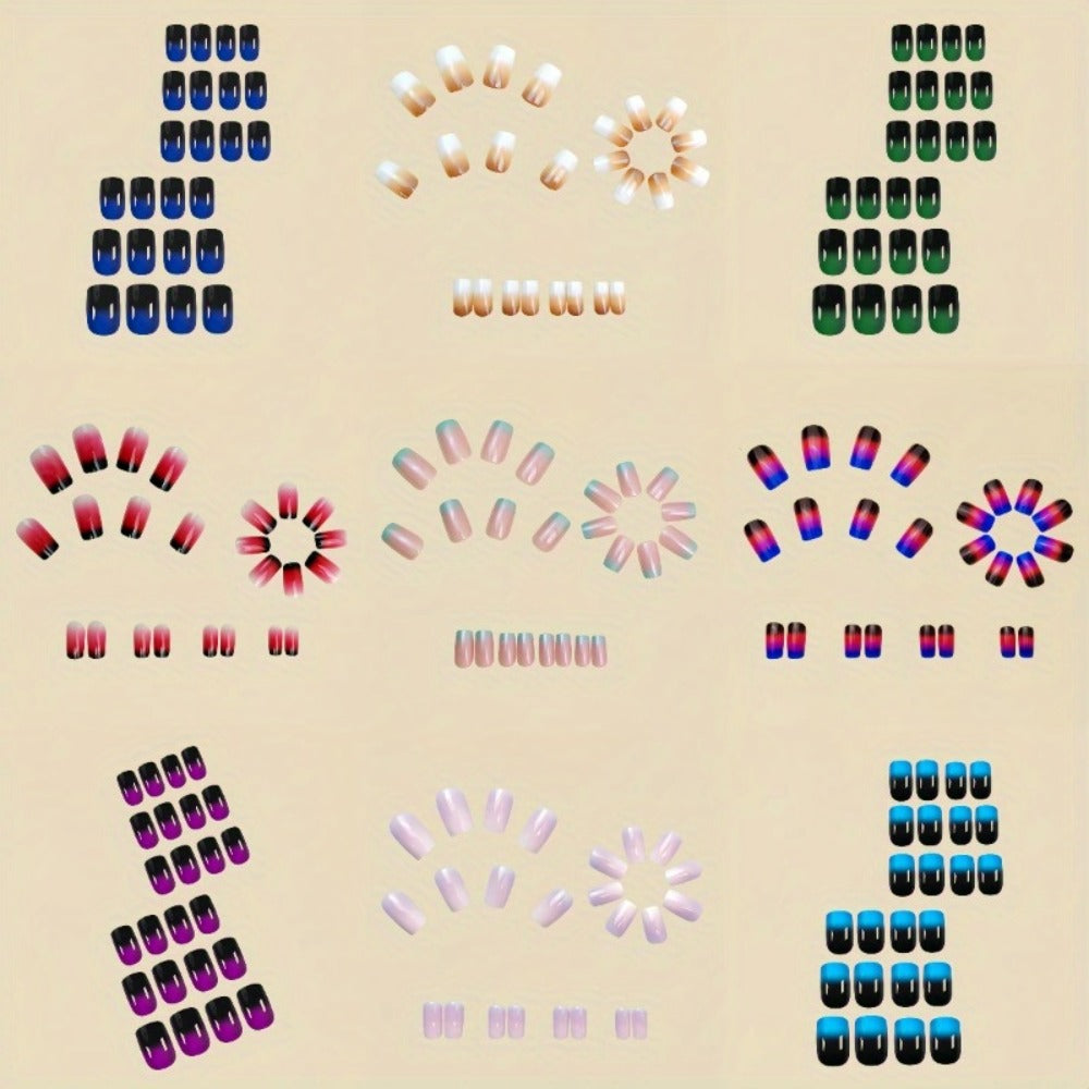 Press On Nails 216-Piece Short Square Nine-Pack Colorful Gradient Ombre Set with Tabs and Nail File — image 6