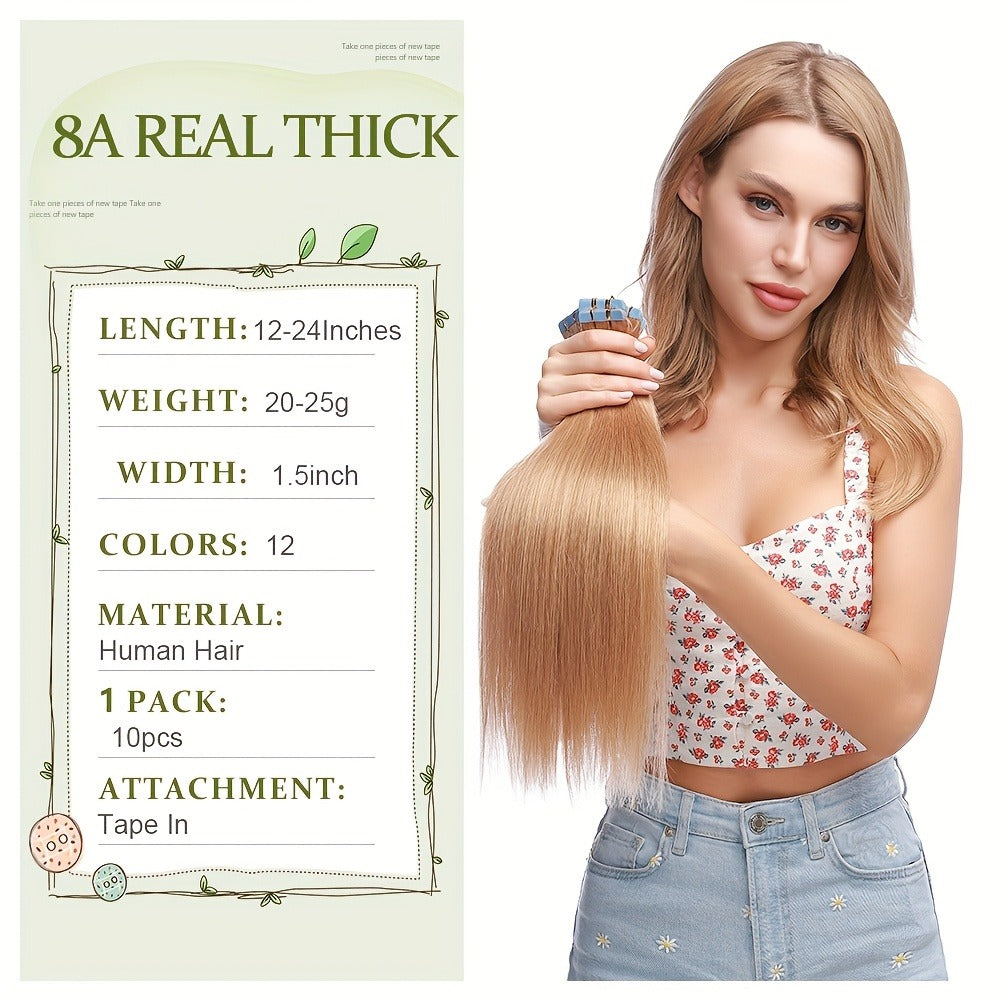 Hair Extensions Straight Brazilian Remy Human Hair Tape-In Set with 10 Pieces, 12–24-Inch Lengths and 11 Colors — image 8