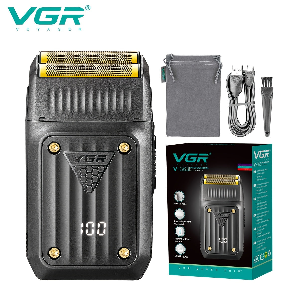 Electric Shaver VGR Cordless Foil Razor with USB Rechargeable Power in Black, Models V-363 or V-375 — image 12