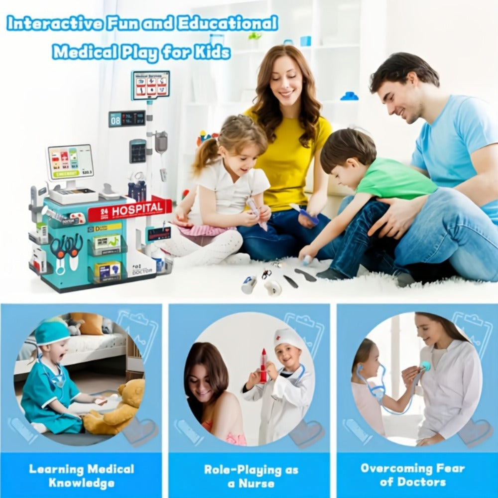 Doctor Play Set for Kids 49 PCS, Role Play Medical Station & Cashier Toy Kit for Boys Girls, Pretend Doctor Nurse Cashier — i