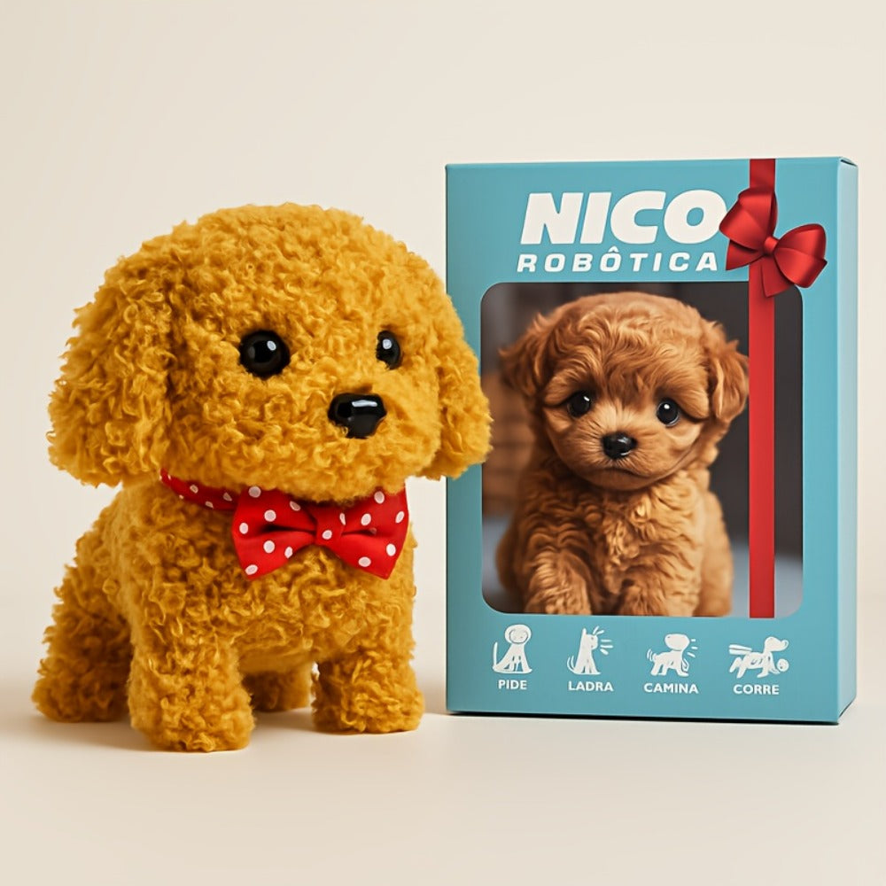 Electronic Plush Puppy Toy Walks Barks Wags Tail, Realistic Robotic Teddy Poodle Dog Stuffed Animal with Gift Box for Kids To