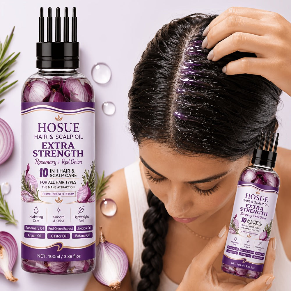 Hair Growth Oil 10-in-1 Botanical Herbal Blend Batana Rosemary Fenugreek Castor Red Onion Ginseng Turmeric Pumpkin Seed Nouri