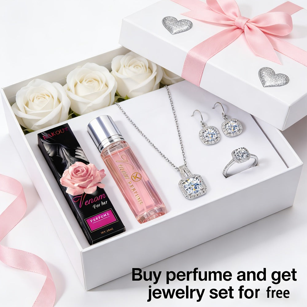 Pheromone Perfume & Jewelry Gift Set for Women 6-8 Hours - 2 Piece Fragrance Accessory Bundle for Bath Time, Home Spa and Per
