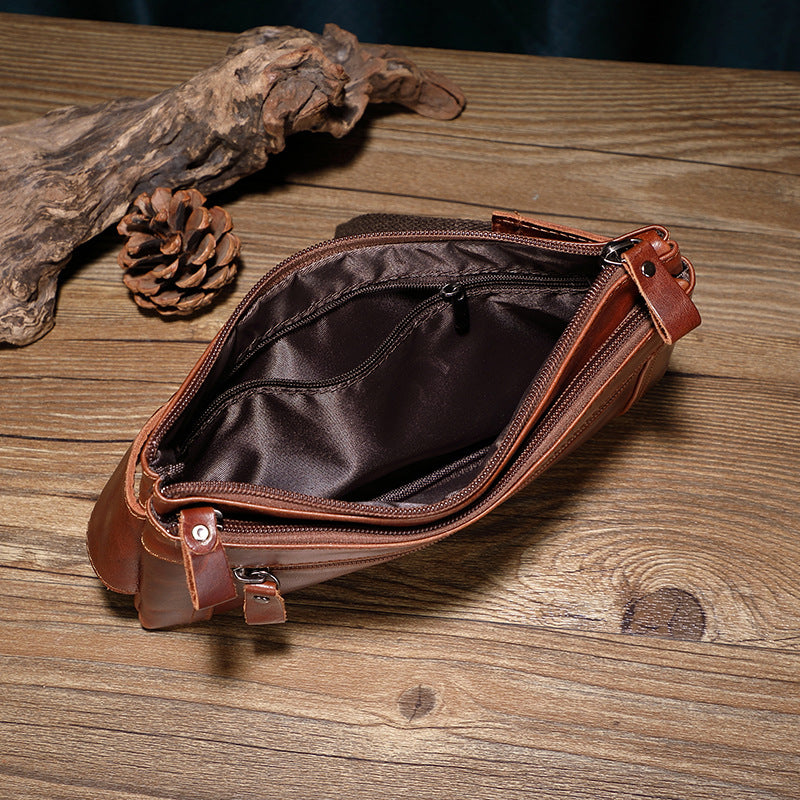 Men's Outdoor Work First Layer Cowhide Large Capacity Waterproof Waist Bag