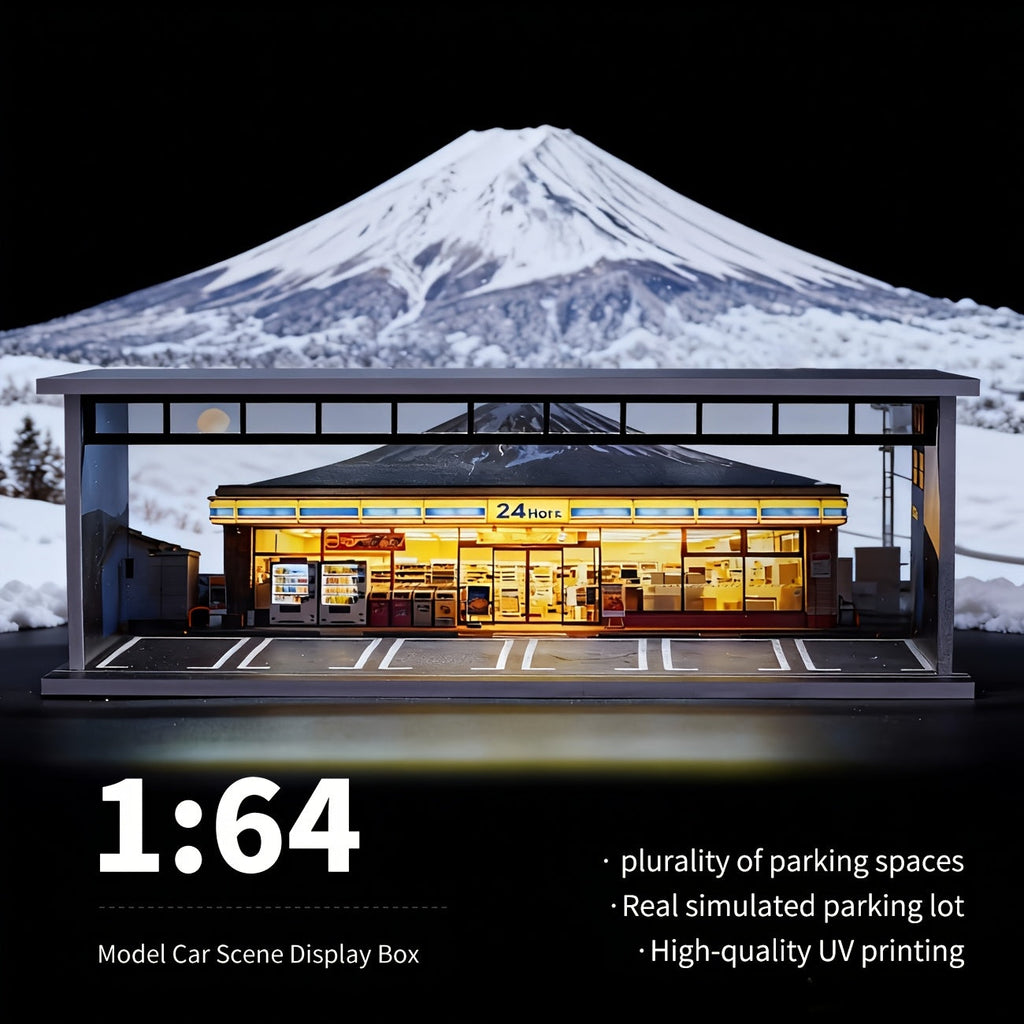LED Light-Up 1:64 Scale Garage Diorama Display Case, 6-Car, Clear Acrylic Dust-Proof, Expandable Showcase for Diecast Collect