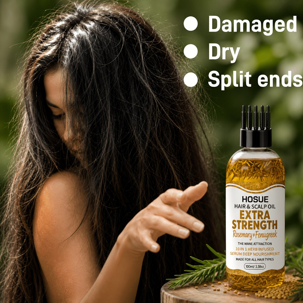 Rosemary and Fenugreek 10-in-1 Hair and Scalp Oil, 100ml Dropper Bottle with Ten Printed Botanical Oils — image 2