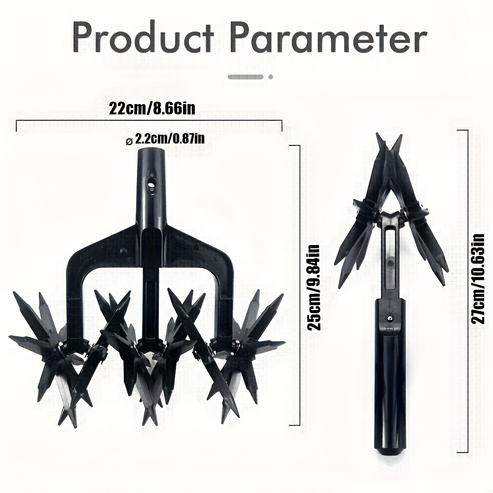 Manual Rotary Garden Cultivator Head with U-Shaped Frame and Detachable Star-Shaped Tine Wheels — image 7