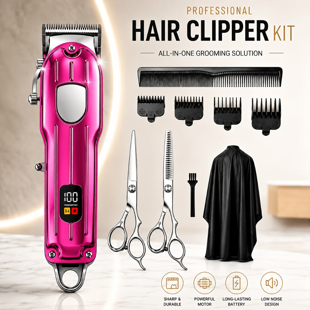 Barber Hair Clipper Kit for Men – USB Rechargeable Digital Size Adjustment, Complete Set with Scissors & 4 Limit Combs — imag