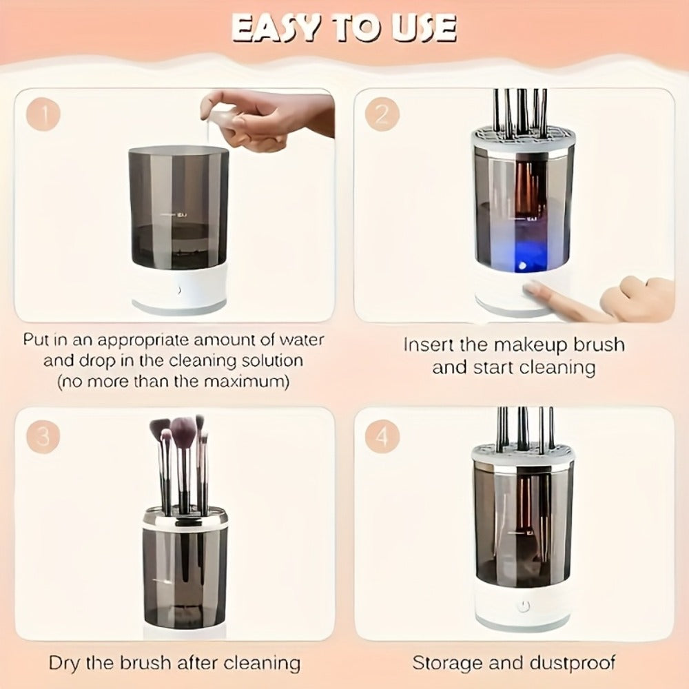 Electric Makeup Brush Cleaner & Dryer USB Powered Automatic Spinner Fast Drying Odorless Transparent Design Dual-Section Brus