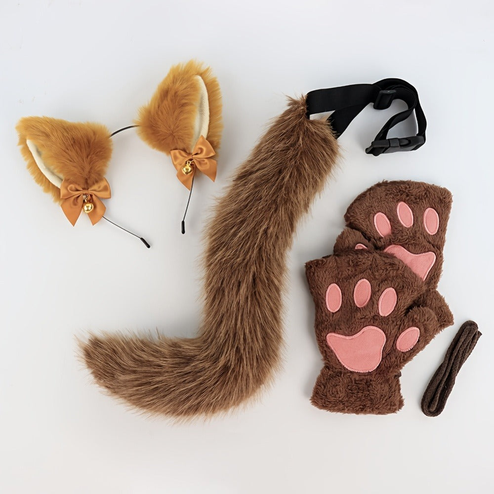 Cat Costume Set 3 Piece, Bell Ear Headband, Plush Paw Gloves & Adjustable Tail for Halloween, Cosplay — image 14