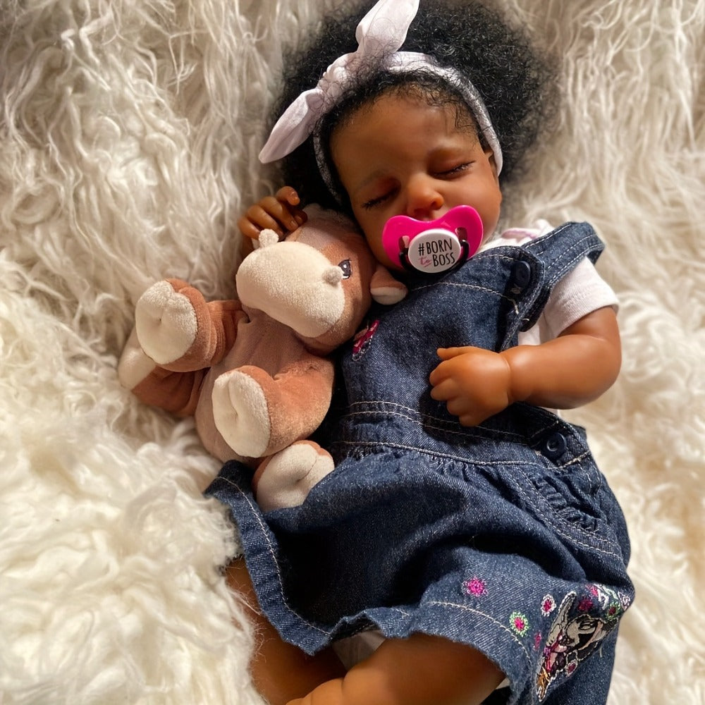 Reborn Baby Doll 19 Inch Curly Blue Hair with Sleeping Sounds Cloth Body & Lifelike Weight — image 2