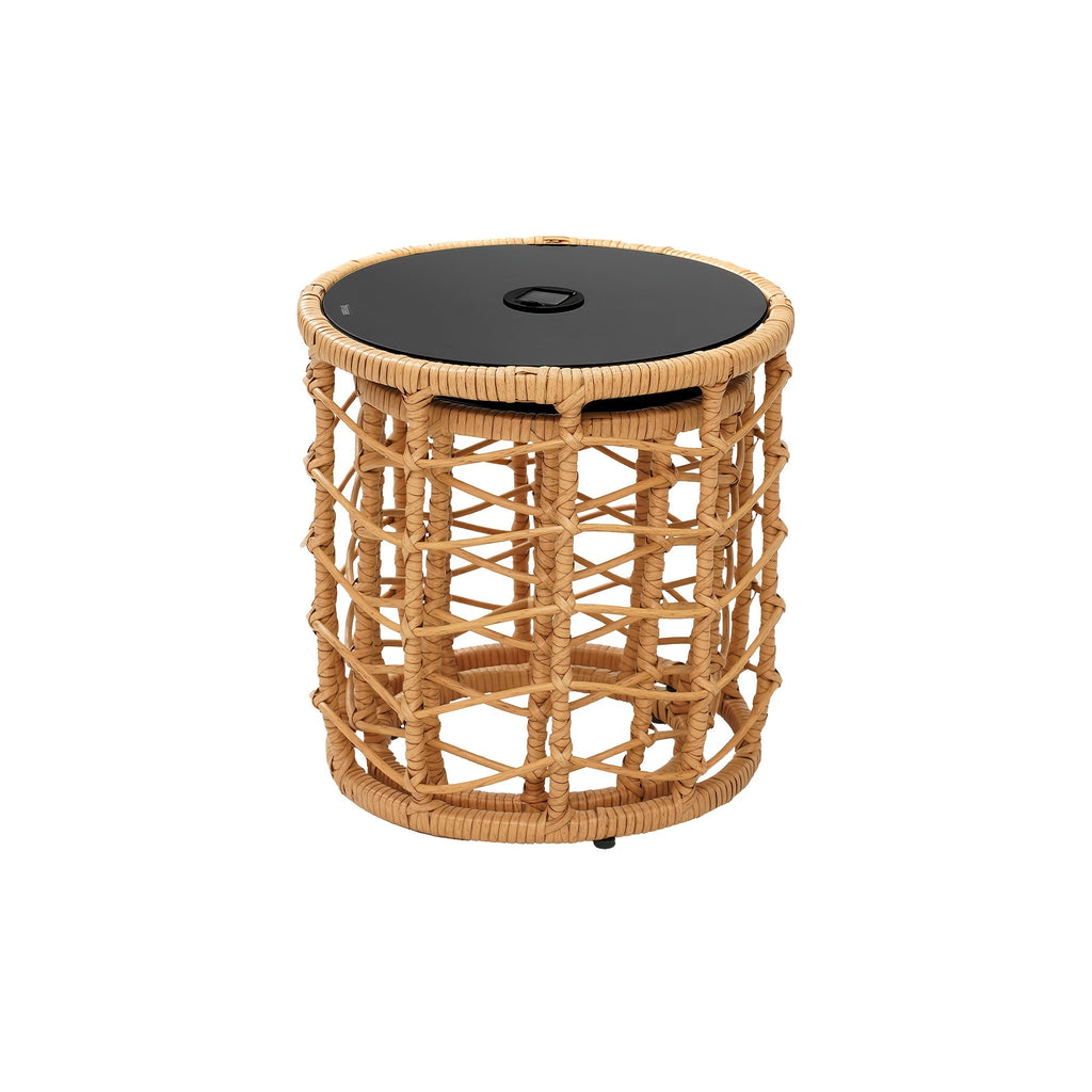 Outdoor Side Tables for Patio, Set of 2 Nesting PE Wicker Frames with Tempered Glass Tops for Patio or Balcony Layouts — imag