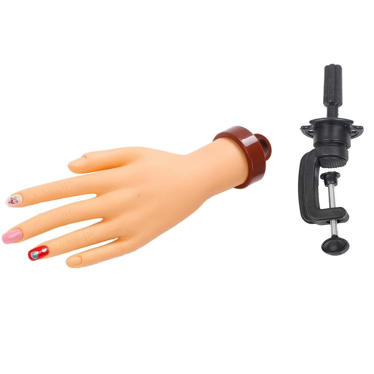 Bendable Nail Practice Hand with Stand – Reusable Mannequin Hand for Acrylic Gel Nail Training, Includes Fake Nail Tips & Nai