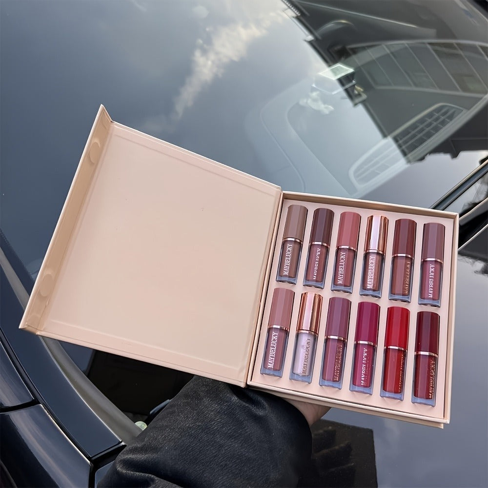 Liquid Lipstick Set 12 Pcs Velvet Matte, Non-Transfer Shimmer & Nude Shades in Elegant Book-Style Gift Box — image 9