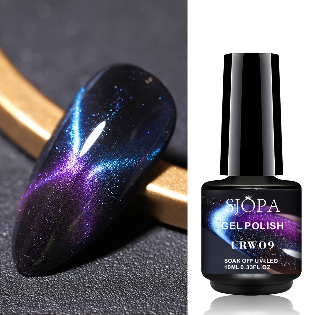Magnetic Cat Eye Gel Nail Polish 9D Holographic Rainbow Glitter Blue & Purple – LED UV Soak-Off Gel Polish Paraben-Free Water