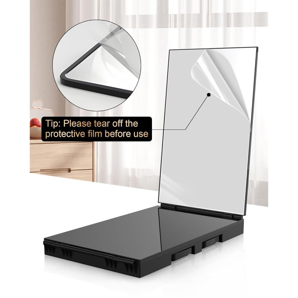 Hair Cutting Mirror 3 Way with LED Light – 360° View Trifold Barber Mirror, Adjustable Height, Door Hang Wall Mount or Tablet