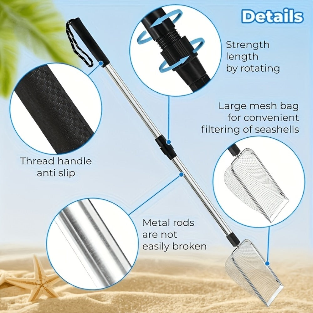 Stainless Steel Beach Sand Sifter with Retractable Telescopic Handle – Portable Sand Sieve for Treasure Hunting — image 12