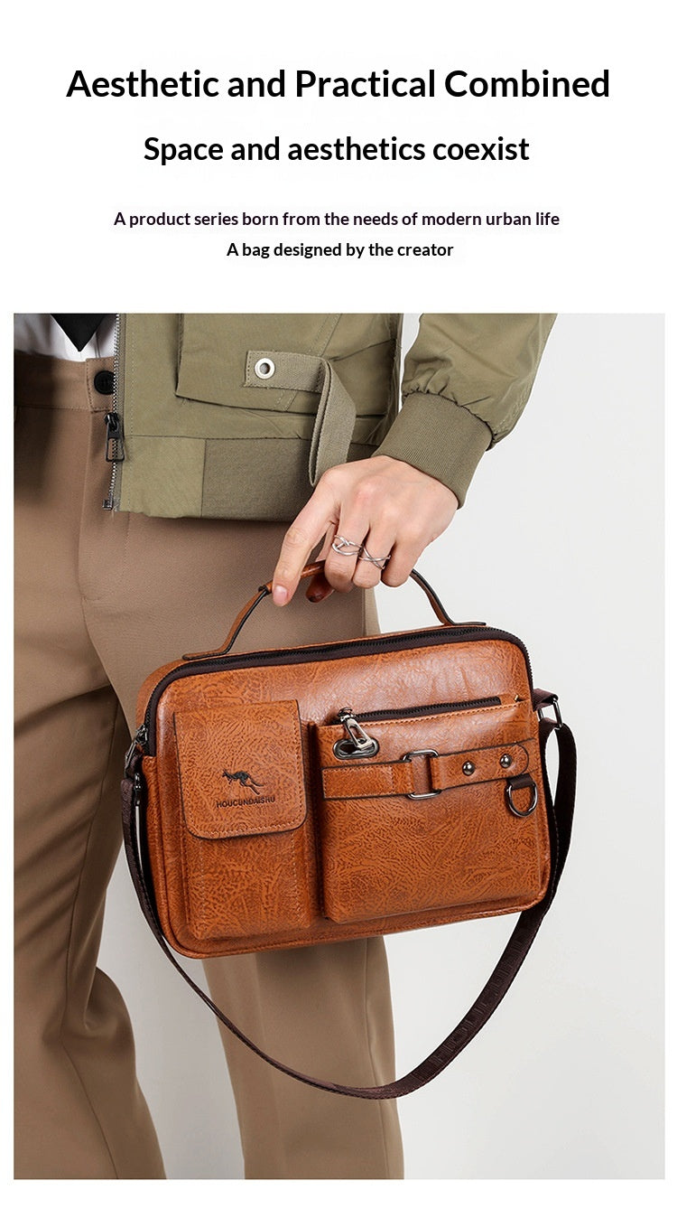 Men's Large Capacity PU Shoulder Bag Retro Business Style