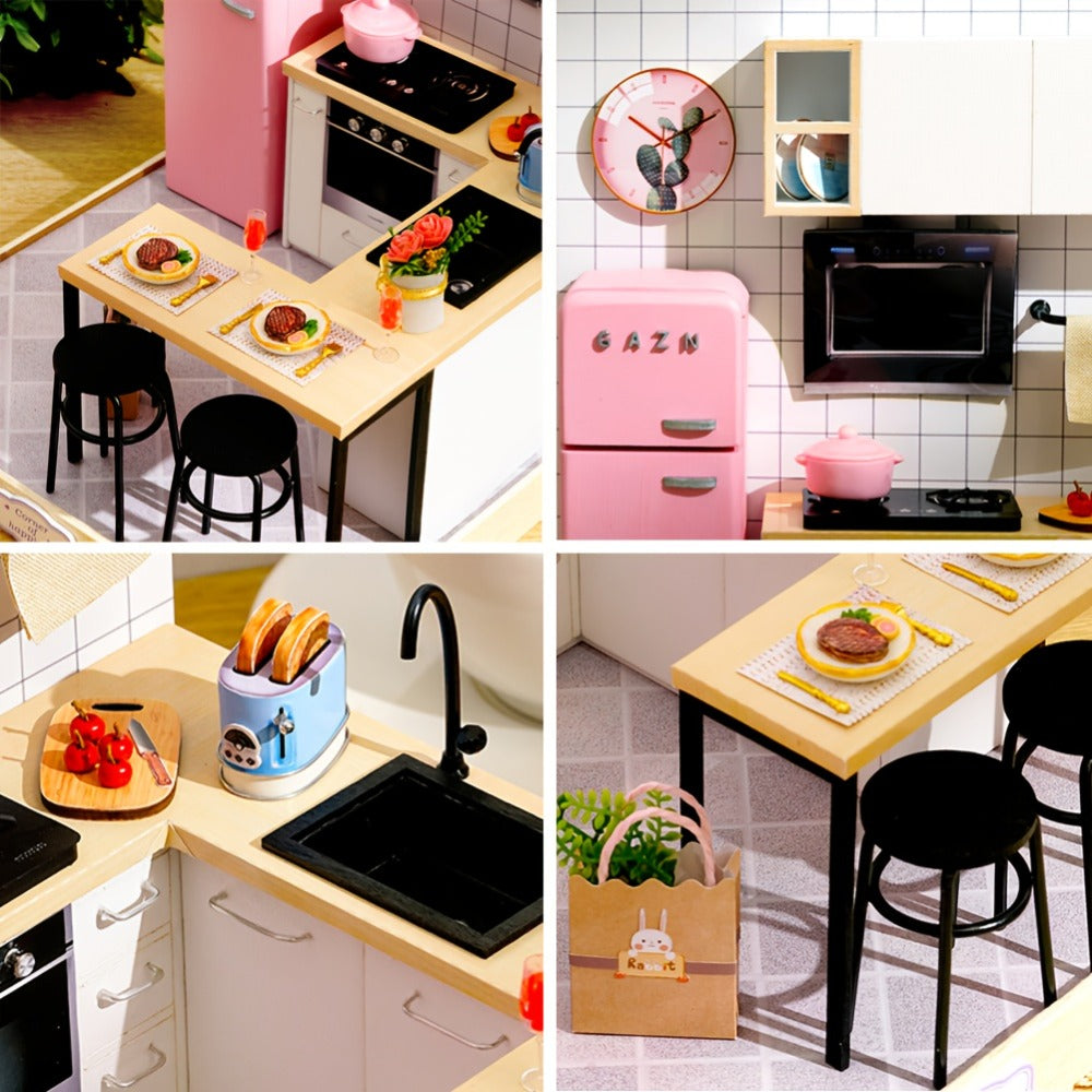 DIY Miniature Dollhouse Kit with Dust Cover Small, Mini House Model No Glue with the Listed Color, Size or Set Options for Ev