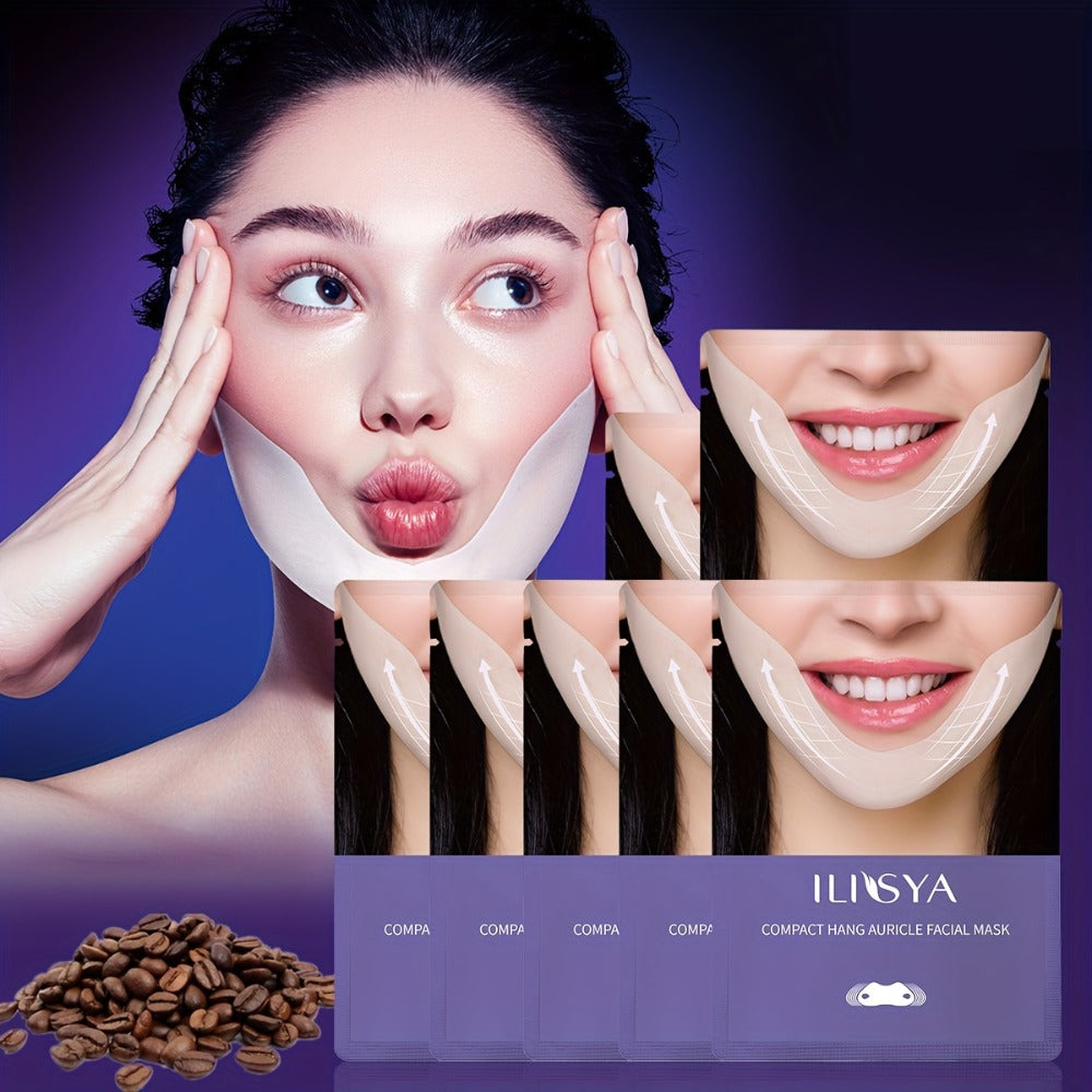 V-Line Face Mask 7 Pieces Hydrogel Chin Lifting & Jawline Contouring – Collagen, Hyaluronic Acid & Coffee Extract Firming Tig