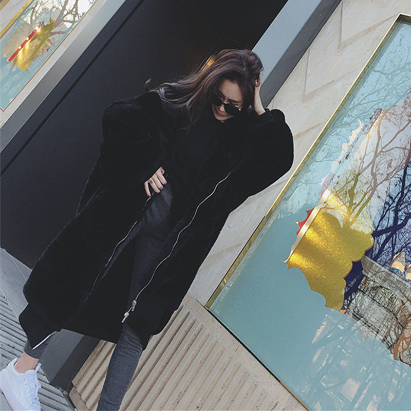 Loose Thick Warm Long Hooded Fur Coat Women Jacket