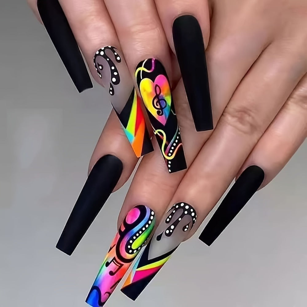 Press On Nails 120-Piece Extra-Long Five-Box Cosmic Eye Rhinestone Matte Floral Stripe Set with Glue — image 9