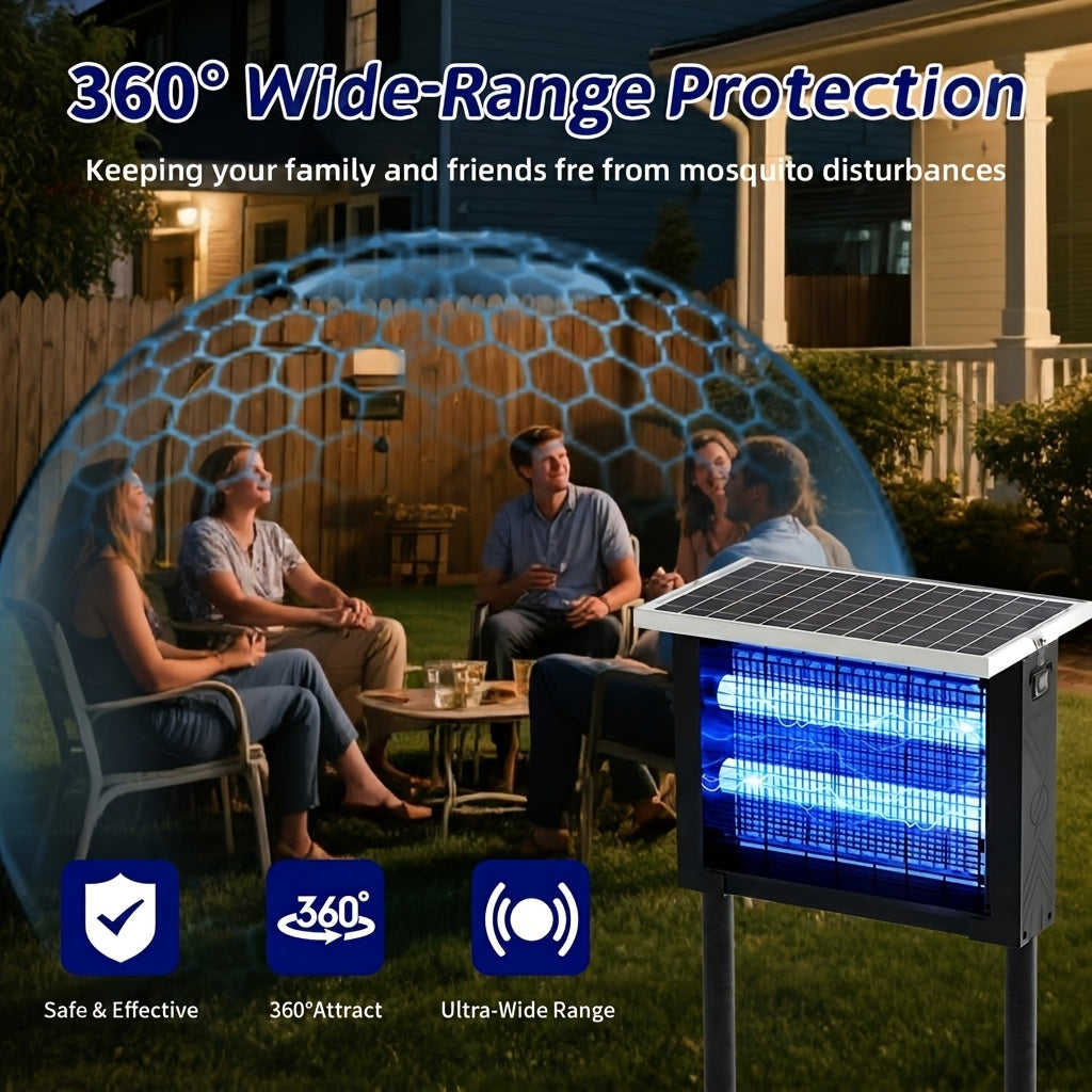 Rectangular Solar Bug Zapper with Blue Grid Light, Panel Top, Ground Stand and Hanging Chain in Black — image 5
