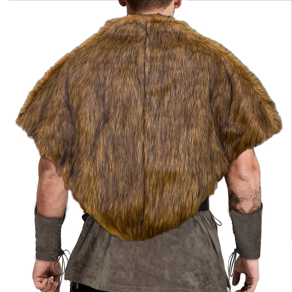 Viking Wolf Fur Cloak & Medieval Mantle with Crossed Chest Straps – Faux Fur Shoulder Wrap for Men & Women — image 3