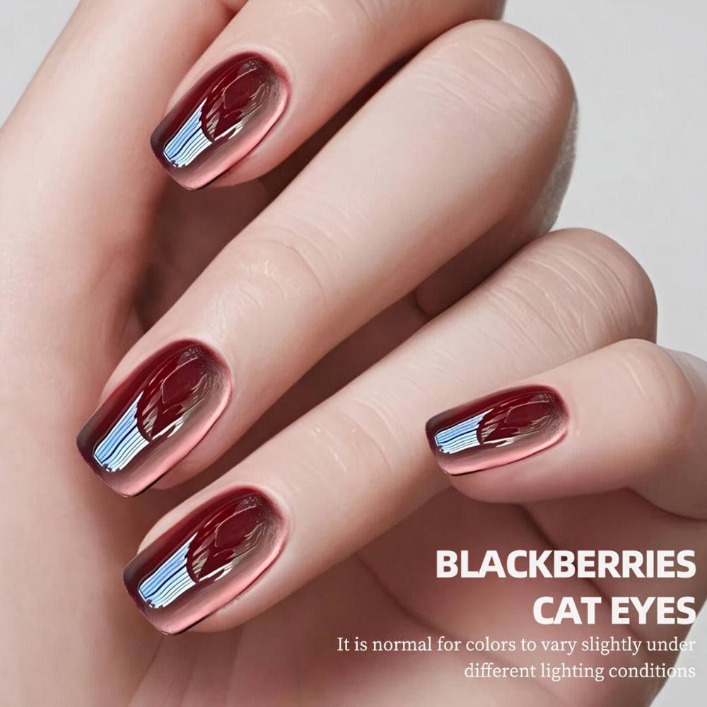 Gel Nail Polish 5-Piece Magnetic Cat-Eye Set with Ruby, Raspberry, Blackberry, White-Moonlight and Clear Shades for UV/LED Cu