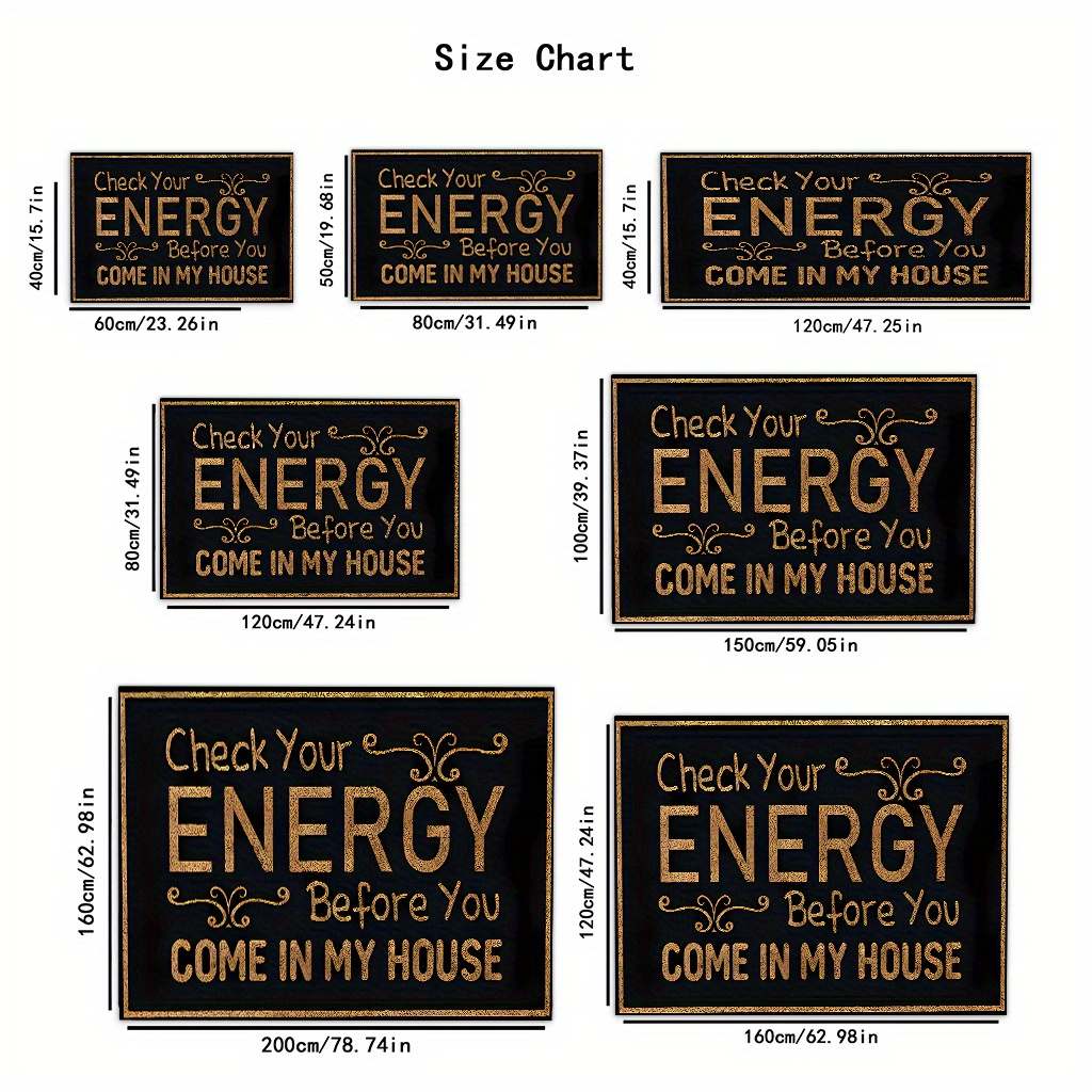 Black-and-Gold Check Your Energy Lettered Doormat in 16 x 24, 20 x 30 or 17 x 47-Inch Sizes — image 4