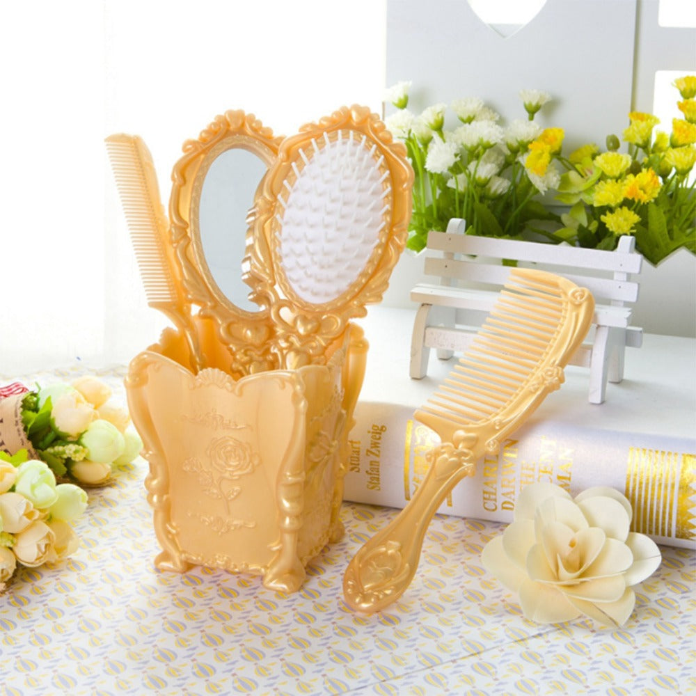 Retro Hair Comb Set with Mirror Scalp Massage Hairbrush Pocket Mirror Vintage Vanity Brush Set for Women Girls Travel Daily G