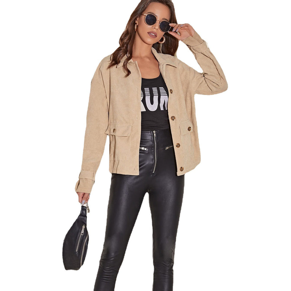 Corduroy Casual Short Coat Jacket Loose Casual Single-breasted Lapel Jacket Women