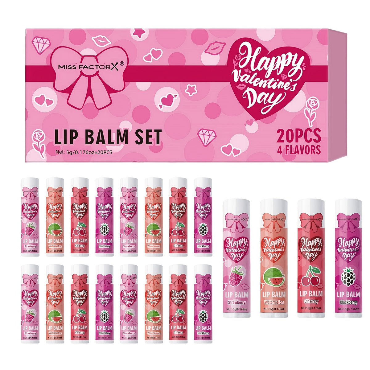 Glossy Tinted Lip Balm Set 20 PCS Gift Box – Moisturizing Long-Lasting Hydration Replenishing Lip Care for Dry Sensitive Lips