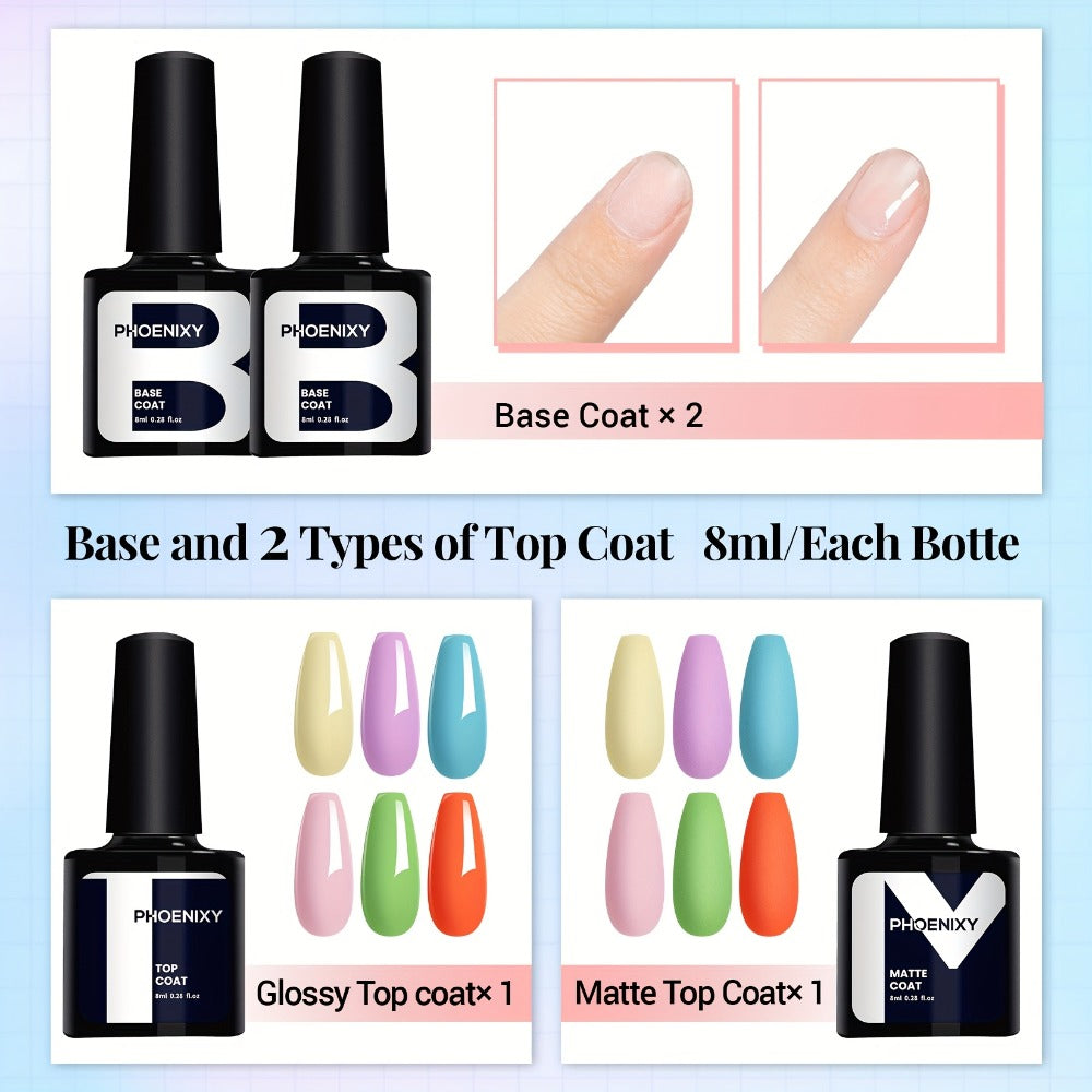 Gel Nail Polish 40-Piece Kit with 36 Colors, Base Coat, Glossy and Matte Top Coats, Glitter Shades and UV Cure — image 6