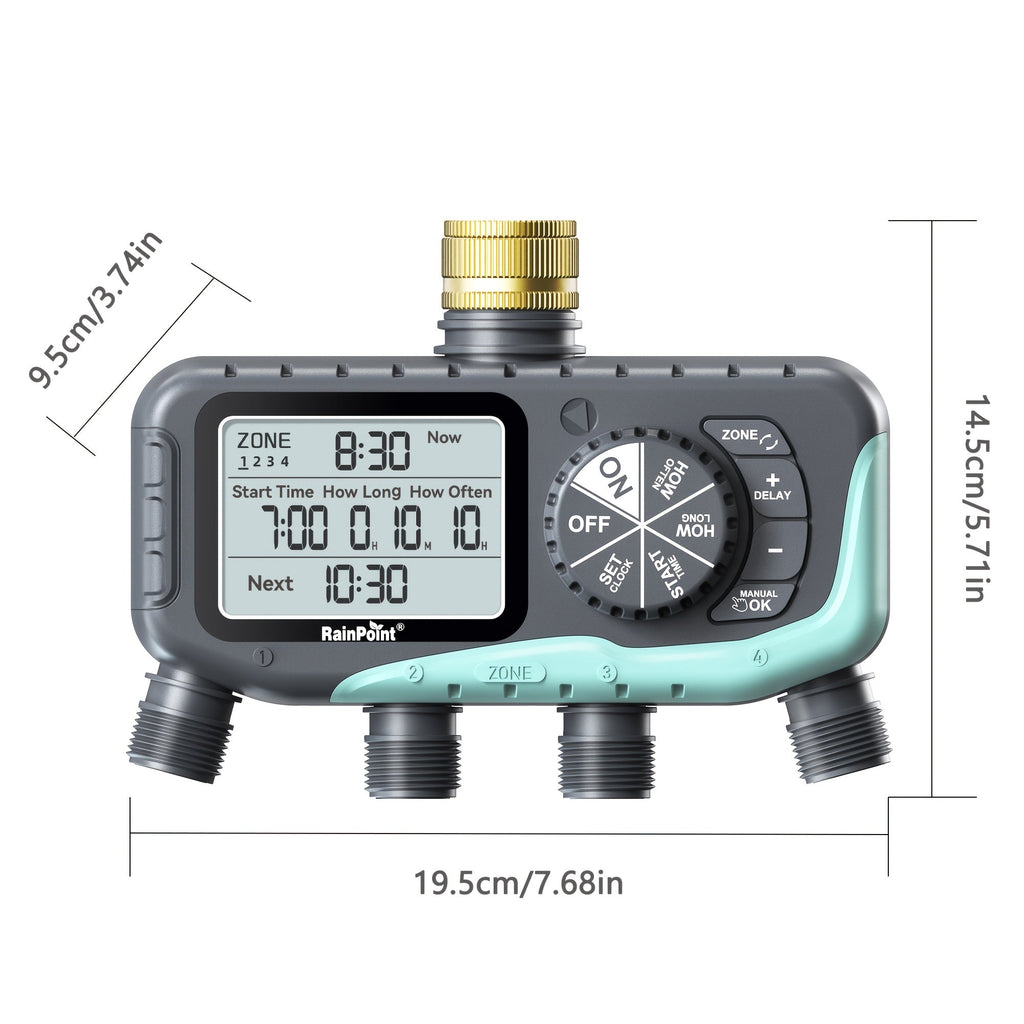 Garden Irrigation System 4-Zone, Automatic Watering Controller with Brass Head, Manual & Rain Delay Modes — image 2