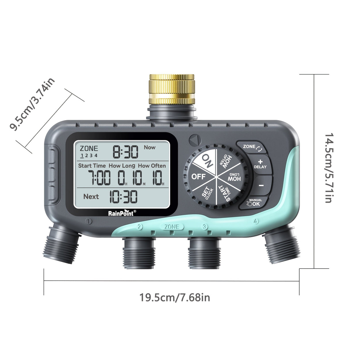 Garden Irrigation System 4-Zone, Automatic Watering Controller with Brass Head, Manual & Rain Delay Modes — image 2