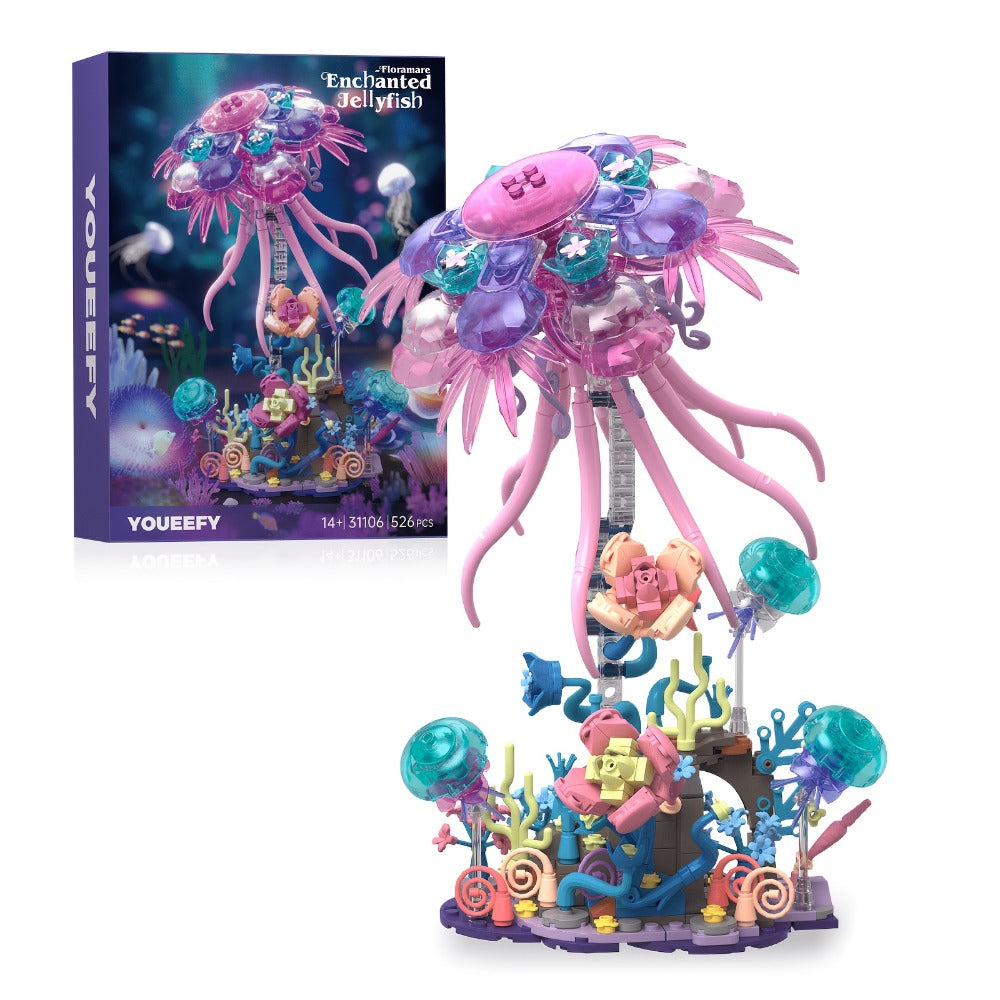 526-Piece Jellyfish Building Block Model with Ocean Scene Base and Pictured 27 cm Display Height — image 1