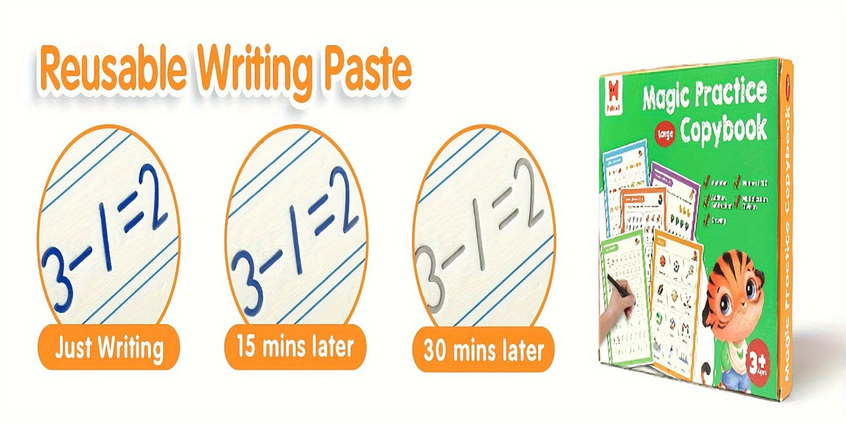 Magic Grooved Handwriting Practice Book for Kids Ages 3-8 – Reusable 5-in-1 Tracing Workbook for Letters Numbers Drawing Math